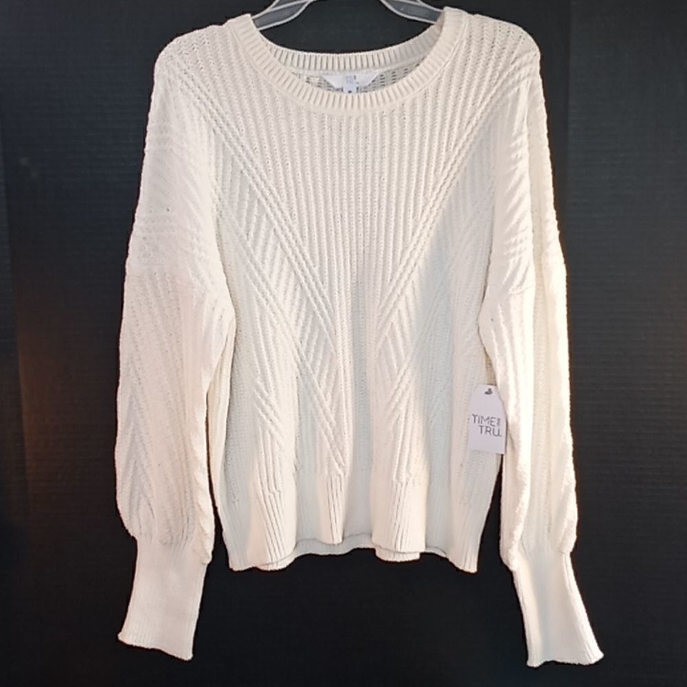 Womens Long Sleeve Mixed Rib Sweater Top Shirt Size M